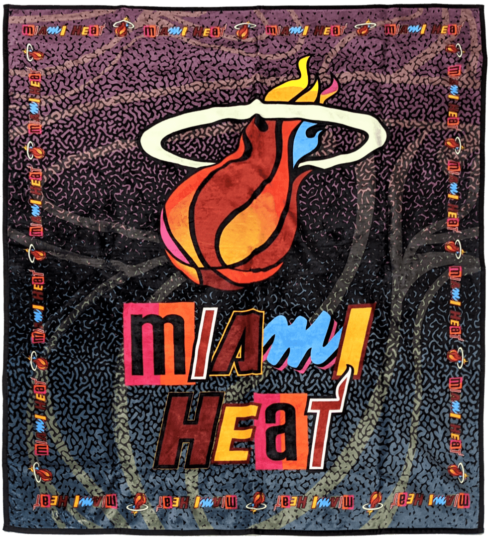 Picnic blanket with Miami heat print on it